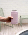 Mauve Beysis Drinks Cooler stainless steel can and bottle insulated cooler with built-in opener and removable lid.