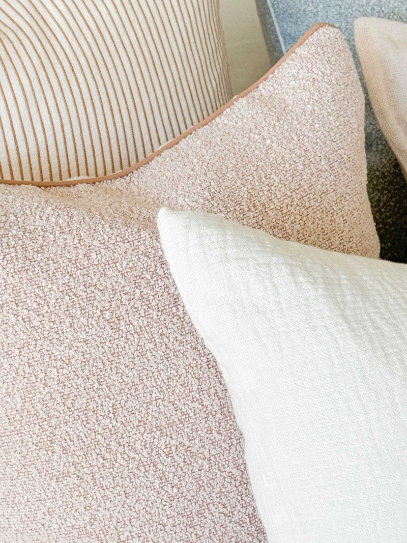 norsuSTUDIO Cushions norsu Studio Cushion - Blush Boucle with Blush Leather piping, Various Sizes