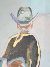 Oak framed Marcia Priestley 'Chaps II' abstract canvas print 61x80cm with Tasmanian oak frame