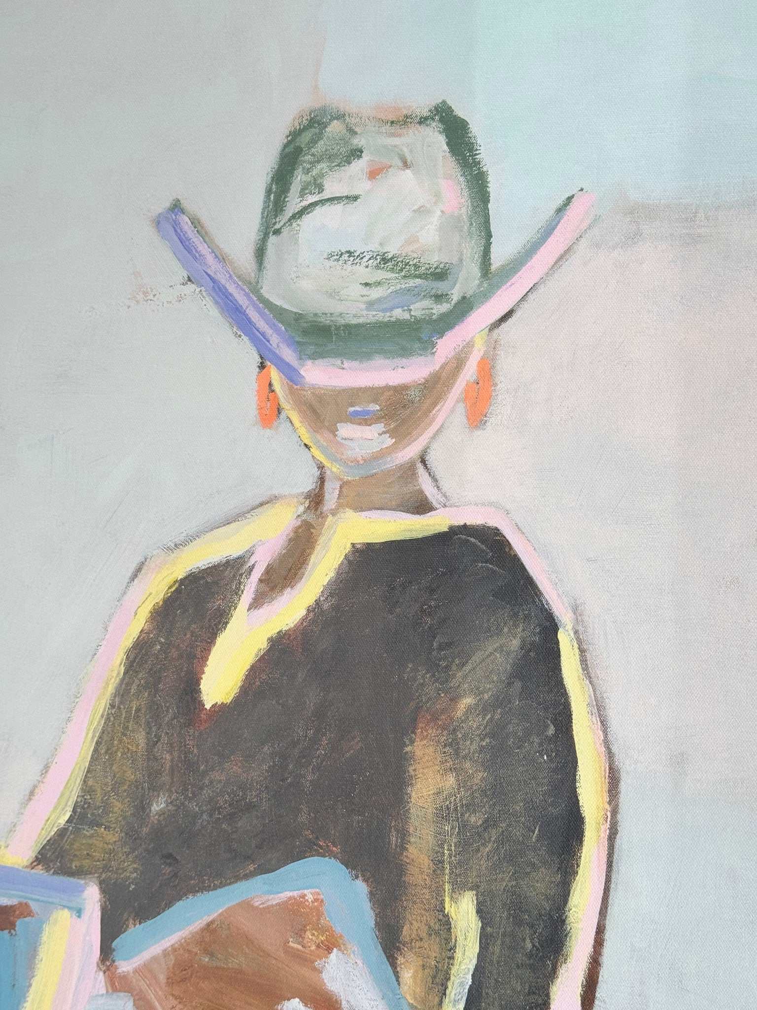 Oak framed Marcia Priestley 'Chaps II' abstract canvas print 61x80cm with Tasmanian oak frame