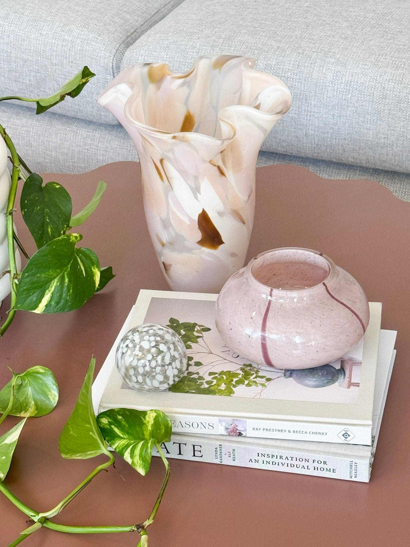 GlobeWest Boden Wave Vase in dawn color with wave design, handcrafted glass centerpiece for indoor decor