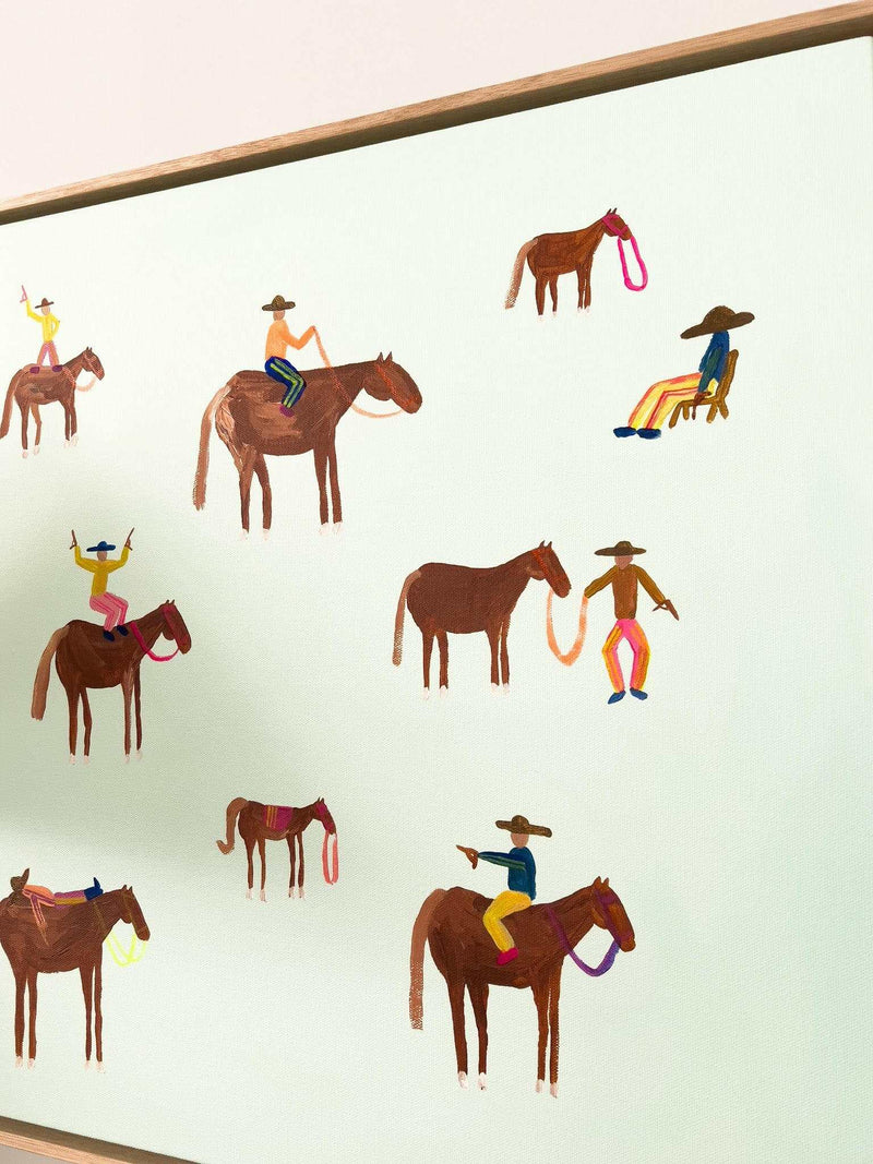 Lottie Rae Fine Art canvas print Gangstas' Paradise 50x50cm framed in oak with abstract horse and rider figures