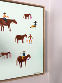 Lottie Rae Fine Art canvas print Gangstas' Paradise 50x50cm framed in oak with abstract horse and rider design