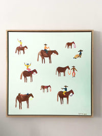 Lottie Rae Fine Art canvas print Gangstas' Paradise 50x50cm framed in oak with abstract horse riders painting