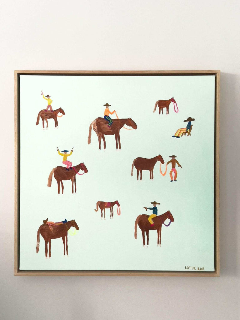 Lottie Rae Fine Art canvas print Gangstas' Paradise 50x50cm framed in oak with abstract horse riders painting