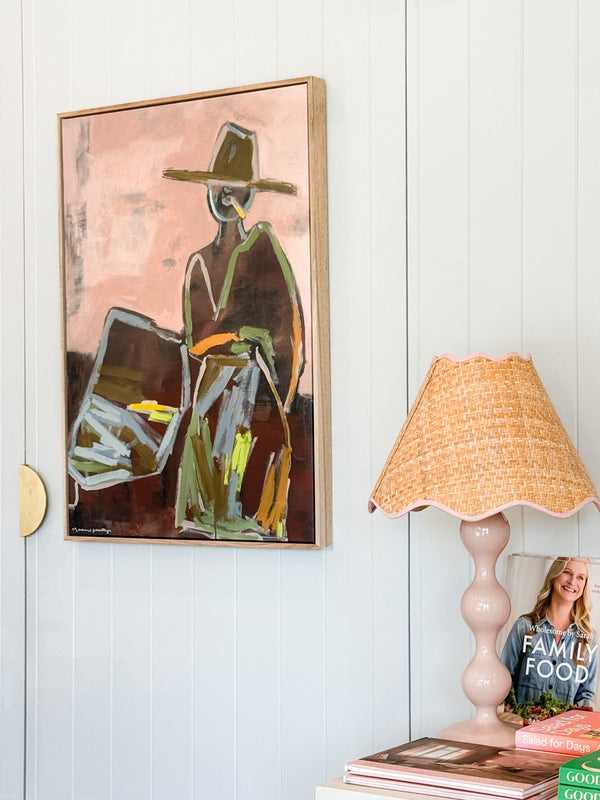 Oak framed Marcia Priestley Chaps Duskfall fine art canvas print with floating oak frame
