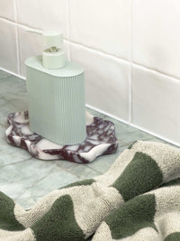 Seafoam Rosie Resin Dispenser with ridged grip for kitchen and bathroom use