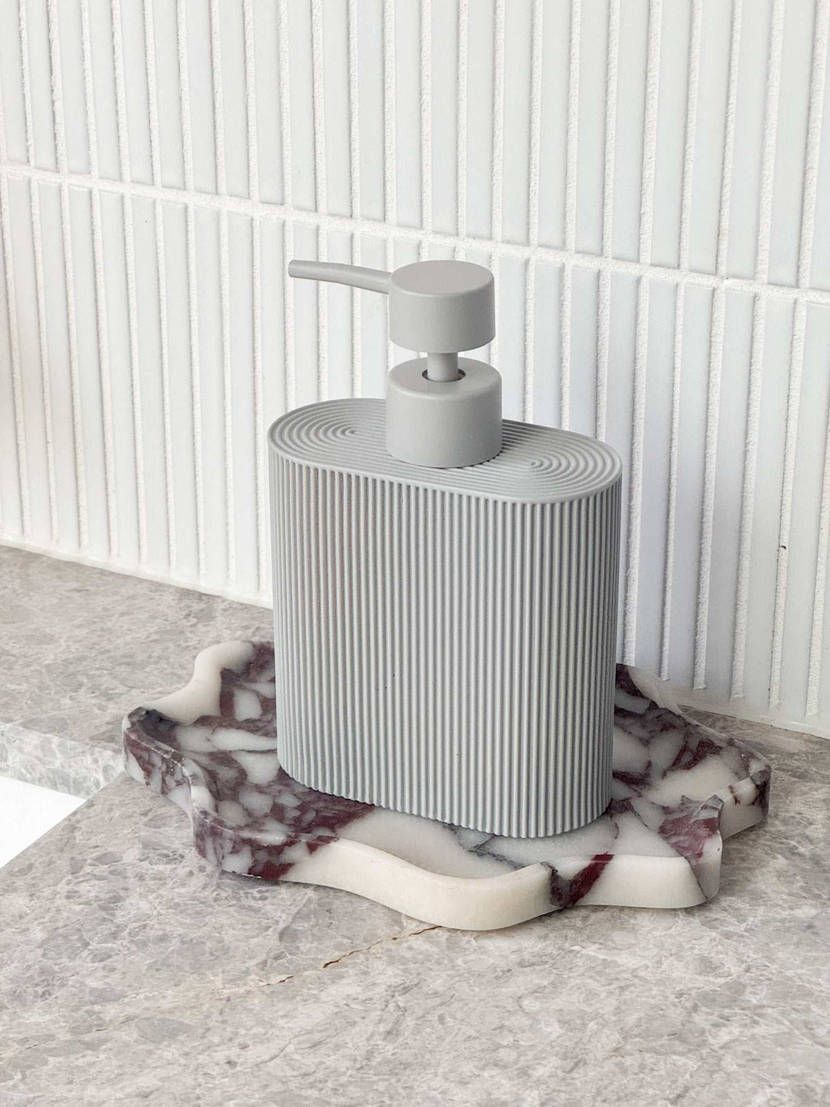 Grey Rosie Sid Resin Dispenser with ridged grip for bathroom or kitchen use