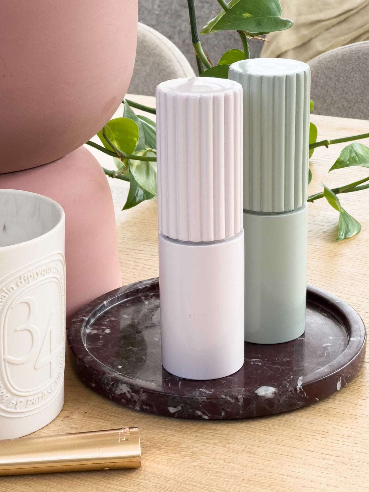 norsu STUDIO Rosso Levanto marble round tray with deep burgundy veining from Duality collection