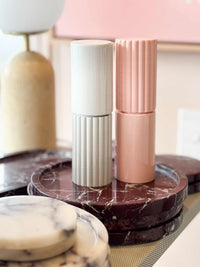 norsu Studio pink rubber wood salt and pepper grinder with glossy finish