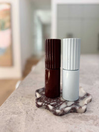 Blue norsu Studio Salt & Pepper Grinder with rubber wood body and gloss lacquer finish
