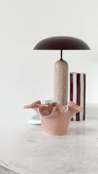 norsu Studio Flow sculptural ceramic bowl in muted blush with organic ruffled edges