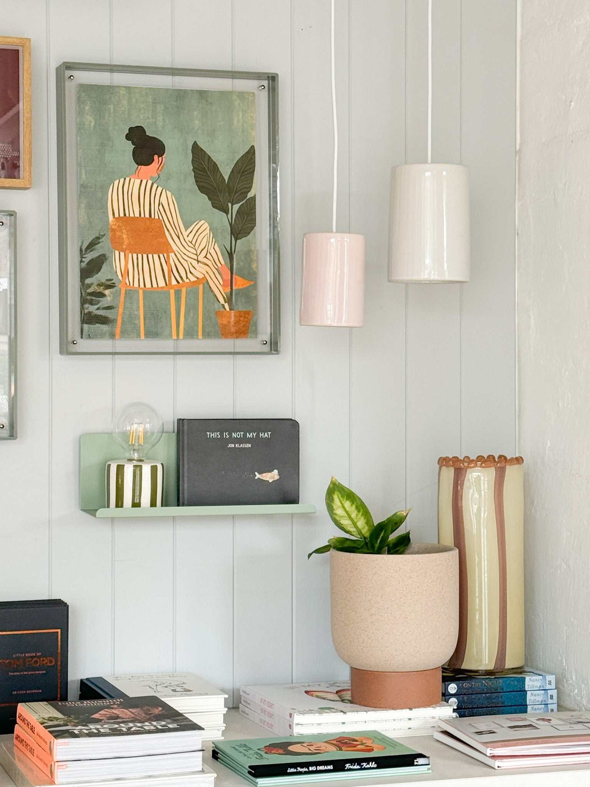 Digital download high-resolution art print of a woman sitting on a chair with plants, ready for instant home decoration.