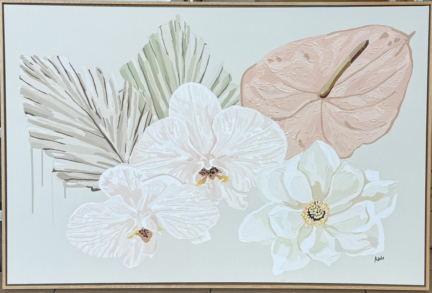 Oak framed Adele Naidoo limited edition flora canvas print 80x120cm