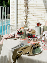 Green ribbed Saltara RPET Tumblers 400ml set by Davis & Waddell on outdoor picnic table with plates and berries