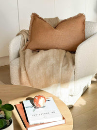 Baya Dover Cushion tan linen rayon blend with feather insert 40x60cm