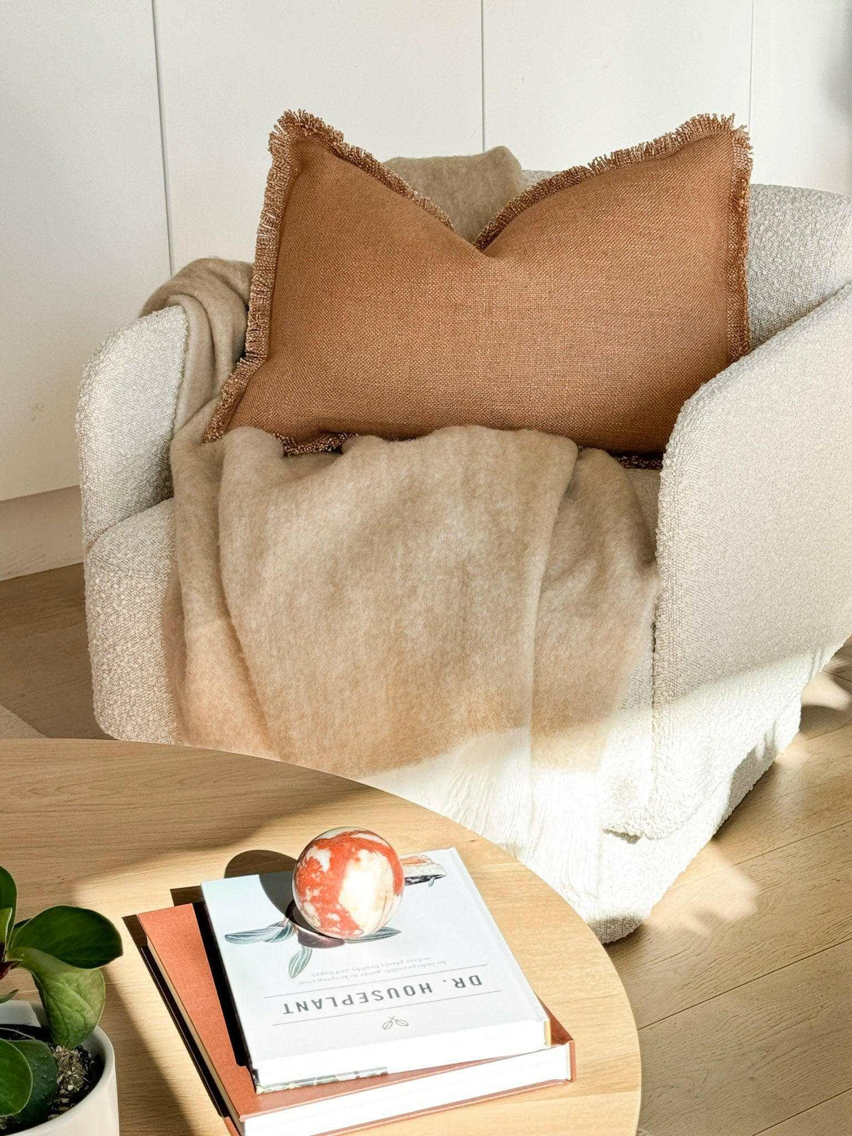 Baya Dover Cushion tan linen rayon blend with feather insert 40x60cm