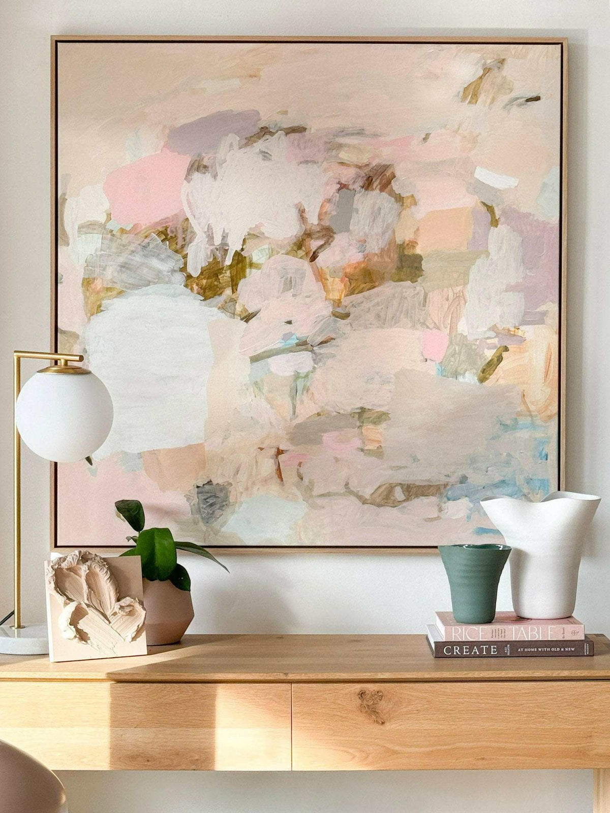 oak framed Vanni limited edition abstract art canvas print Dancing Sunshine 100x100cm