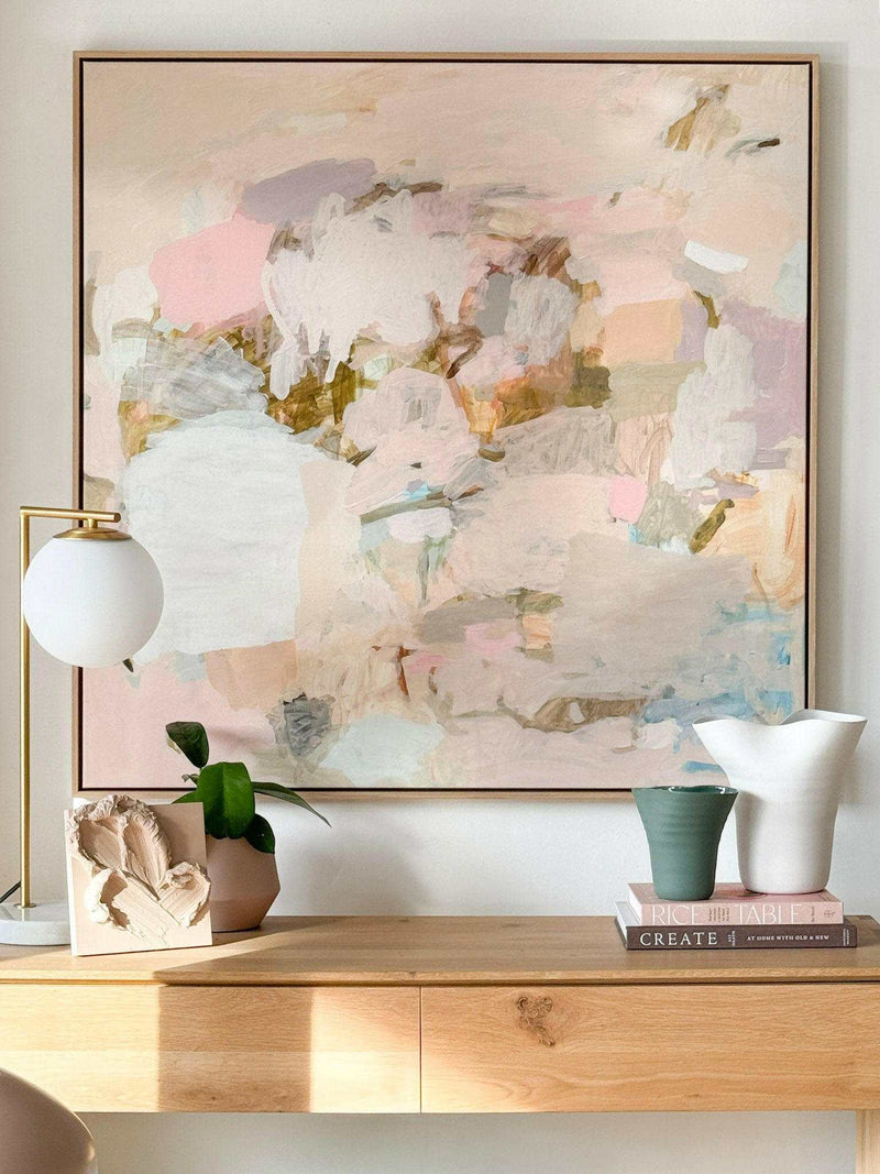 oak framed Vanni limited edition abstract art canvas print Dancing Sunshine 100x100cm