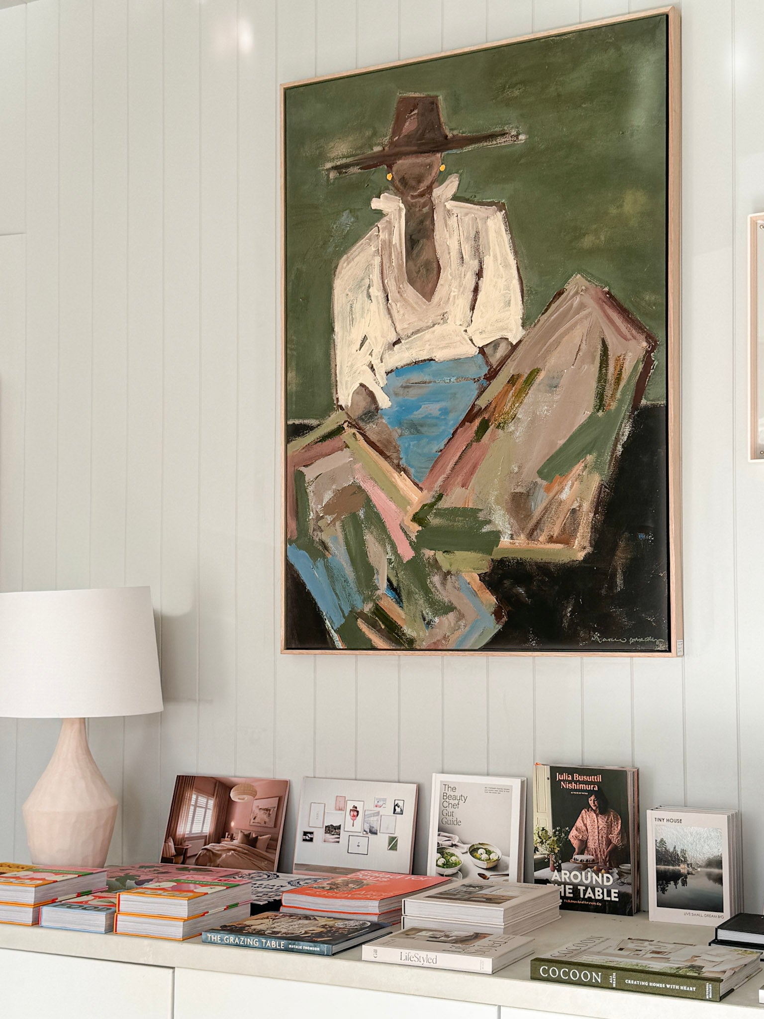 Oak Framed Marcia Priestley 'Chaps 3' canvas print - 84x118.8cm - store pick up only