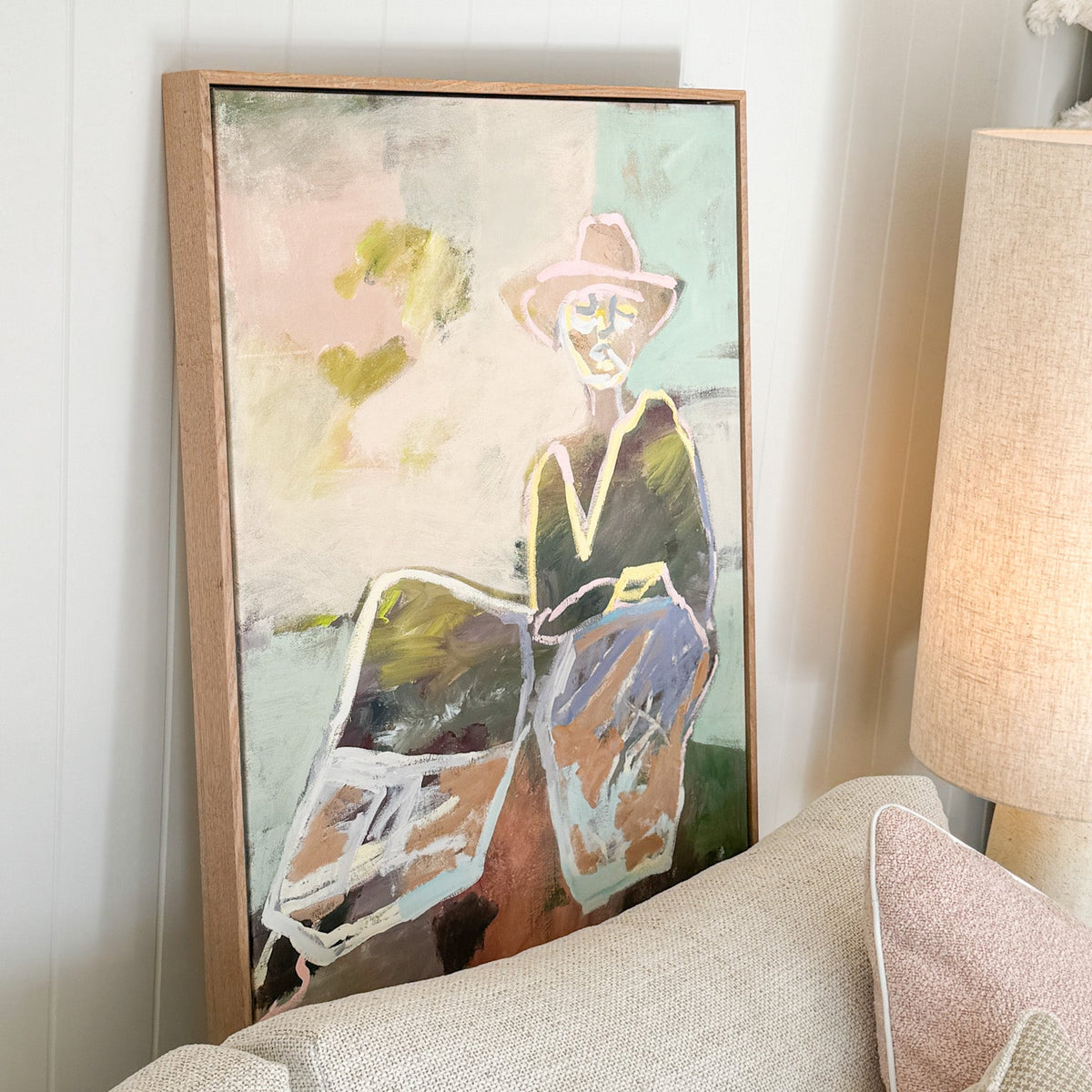 Oak Framed Marcia Priestley Fine Art Canvas Print - Chaps - 64cm x 83cm