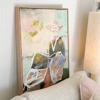 Oak Framed Marcia Priestley Fine Art Canvas Print - Chaps - 64cm x 83cm