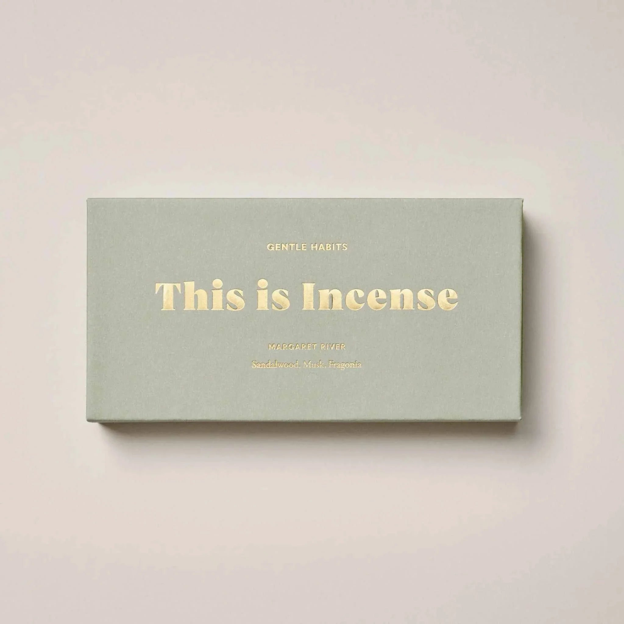Gentle Habits Incense Margaret River sandalwood and fragonia scented incense sticks in elegant green and gold packaging