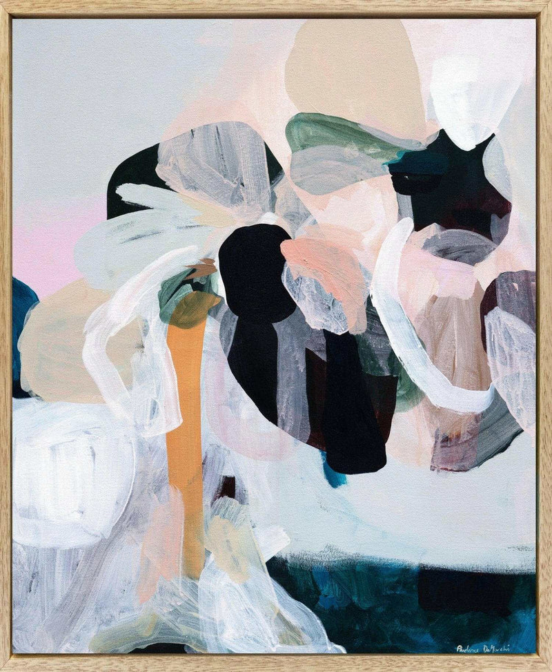 Abstract fine art canvas print "Inconspicuous" by Prudence De Marchi featuring soft pastel and dark organic shapes with mirrored edging