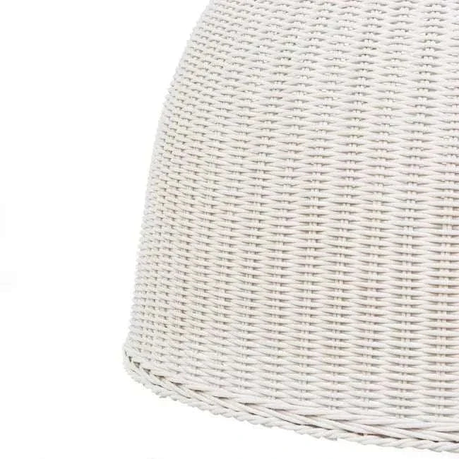 Close-up of GlobeWest Aubrey Woven Pendant in white rattan with textured handwoven design