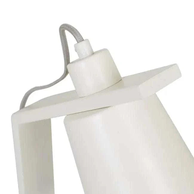 Easton Axel Desk Lamp with adjustable arm, industrial iron base, matt ivory finish, conical shade, and grey fabric cord