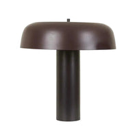 Globe West Canopy Table Lamp in burgundy with modern metal design and cylindrical base