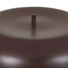 Close-up of the burgundy metal canopy top of the Globe West Canopy Table Lamp with a small central knob