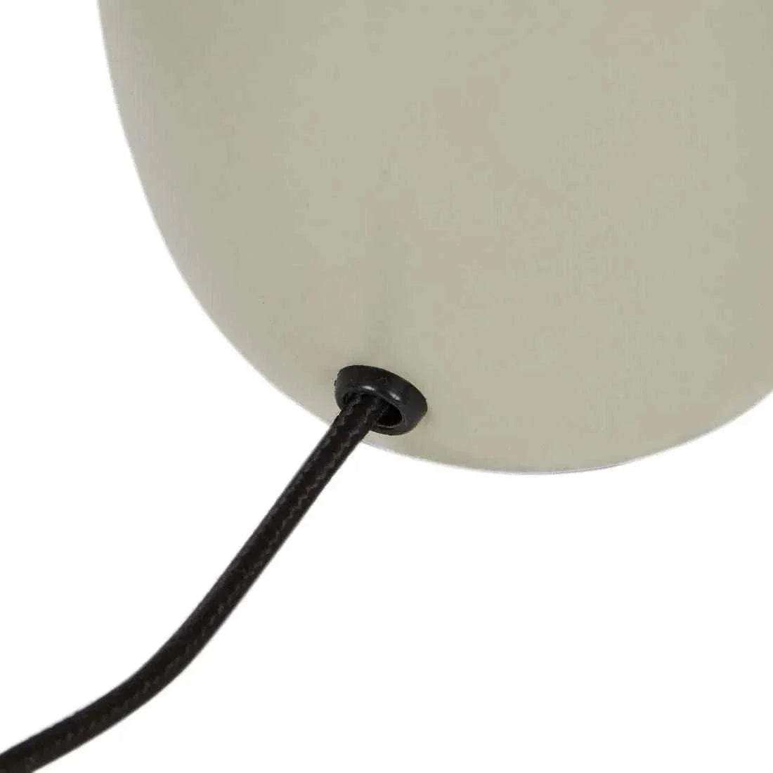Close-up of Easton Curve Lamp featuring a soft curved shade and black fabric cord with iron base in Pantone Elm finish.
