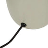 Close-up of Easton Curve Lamp featuring a soft curved shade and black fabric cord with iron base in Pantone Elm finish.