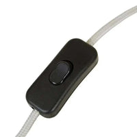 Close-up of black cordline switch on white fabric cord for GlobeWest Easton Curve Lamp