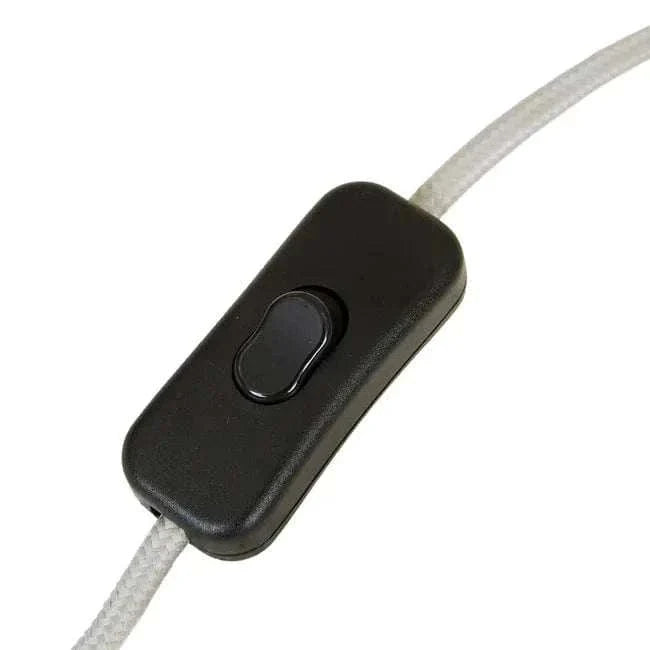 Close-up of black cordline switch on white fabric cord for GlobeWest Easton Curve Lamp