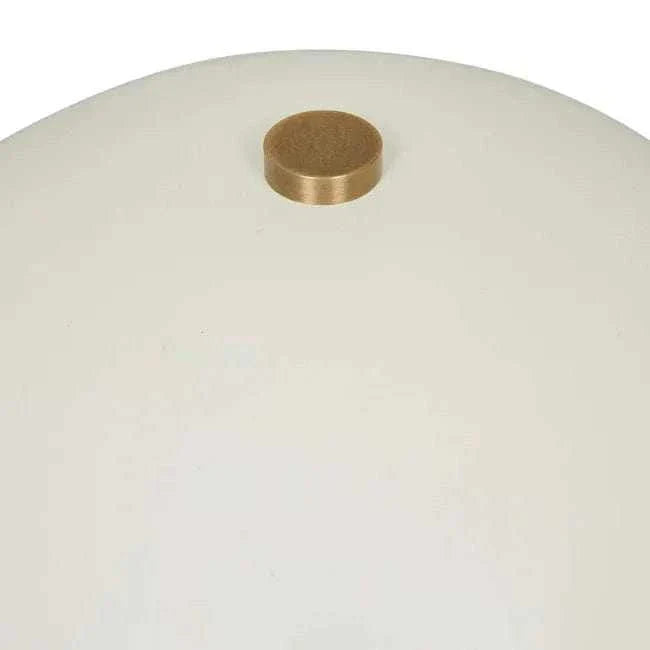 Close-up of GlobeWest Easton Dome Lamp in matt ivory with antique brass accent knob on top of dome shade.