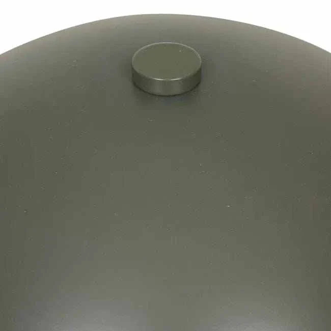 Close-up of the olive green metal dome shade of the GlobeWest Easton Dome Table Lamp