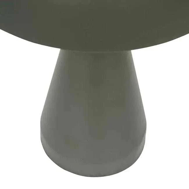 GlobeWest Easton Dome Lamp in olive green metal with mushroom-shaped shade and solid pedestal base