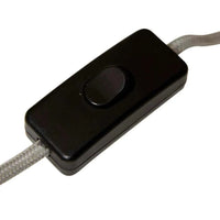 Black rectangular cordline switch with a white fabric-covered power cord for GlobeWest Easton Dome table lamp