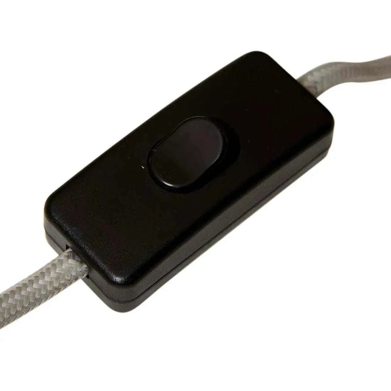 Black rectangular cordline switch with a white fabric-covered power cord for GlobeWest Easton Dome table lamp