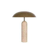 Easton Ellipse Table Lamp with olive green metal shade and travertine marble base with matt finish