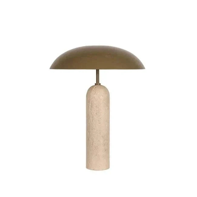 Easton Ellipse Table Lamp with olive green metal shade and travertine marble base with matt finish