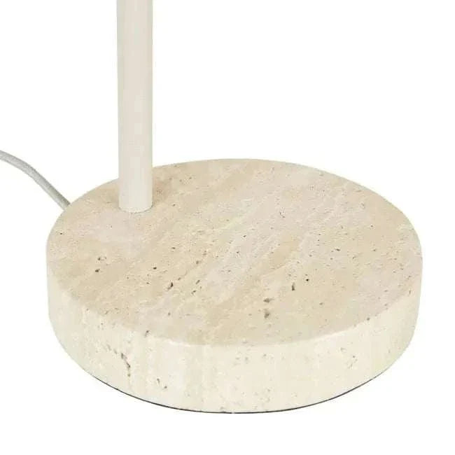 GlobeWest Easton Horizon Desk Lamp with natural travertine base and taupe metal shade close-up view
