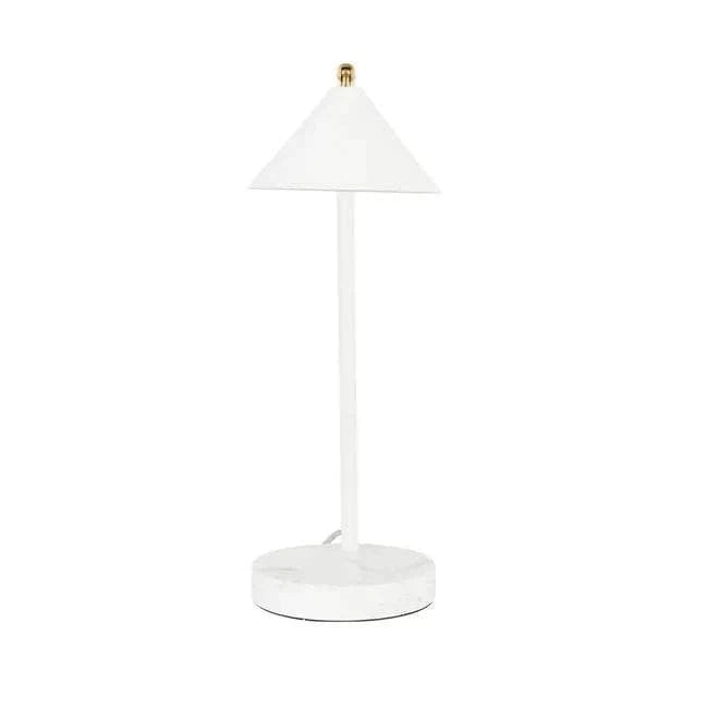Easton Horizon Desk Lamp with white marble base and white metal shade in minimalist design
