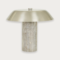 GlobeWest Easton Luna Table Lamp - Mocha Travertine - Pewter