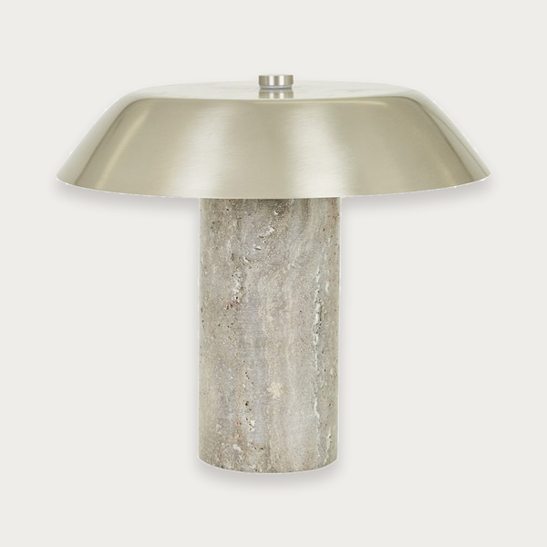 GlobeWest Easton Luna Table Lamp - Mocha Travertine - Pewter