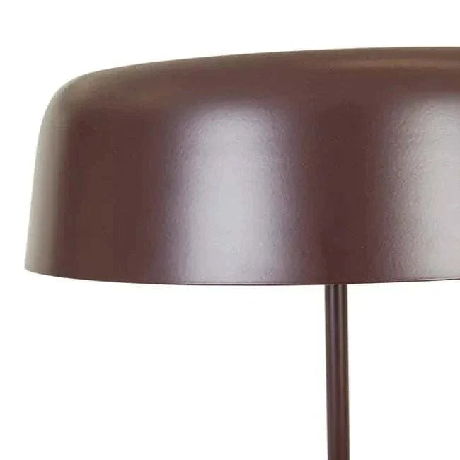 Easton Marquee Floor Lamp with matt iron burgundy shade and natural travertine base