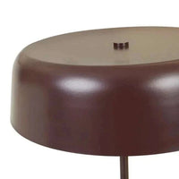 Easton Marquee Floor Lamp with matt iron burgundy shade and natural travertine base
