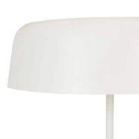 Easton Marquee Floor Lamp with natural travertine base and matte ivory shade in modern design